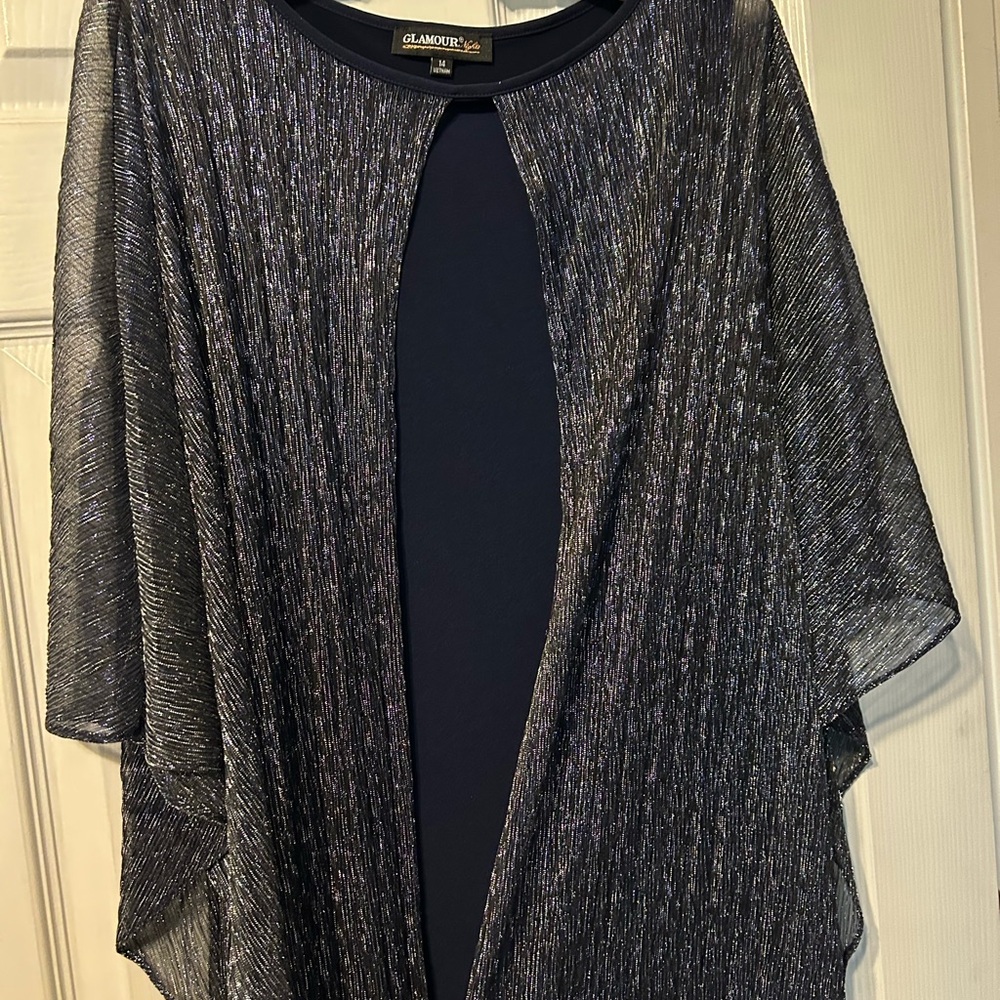 Glamour Navy Dress with Metallic Sheen - Picture 4 of 8